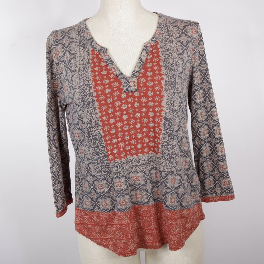 Lucky Brand Small Peasant Boho Top Blouse Red